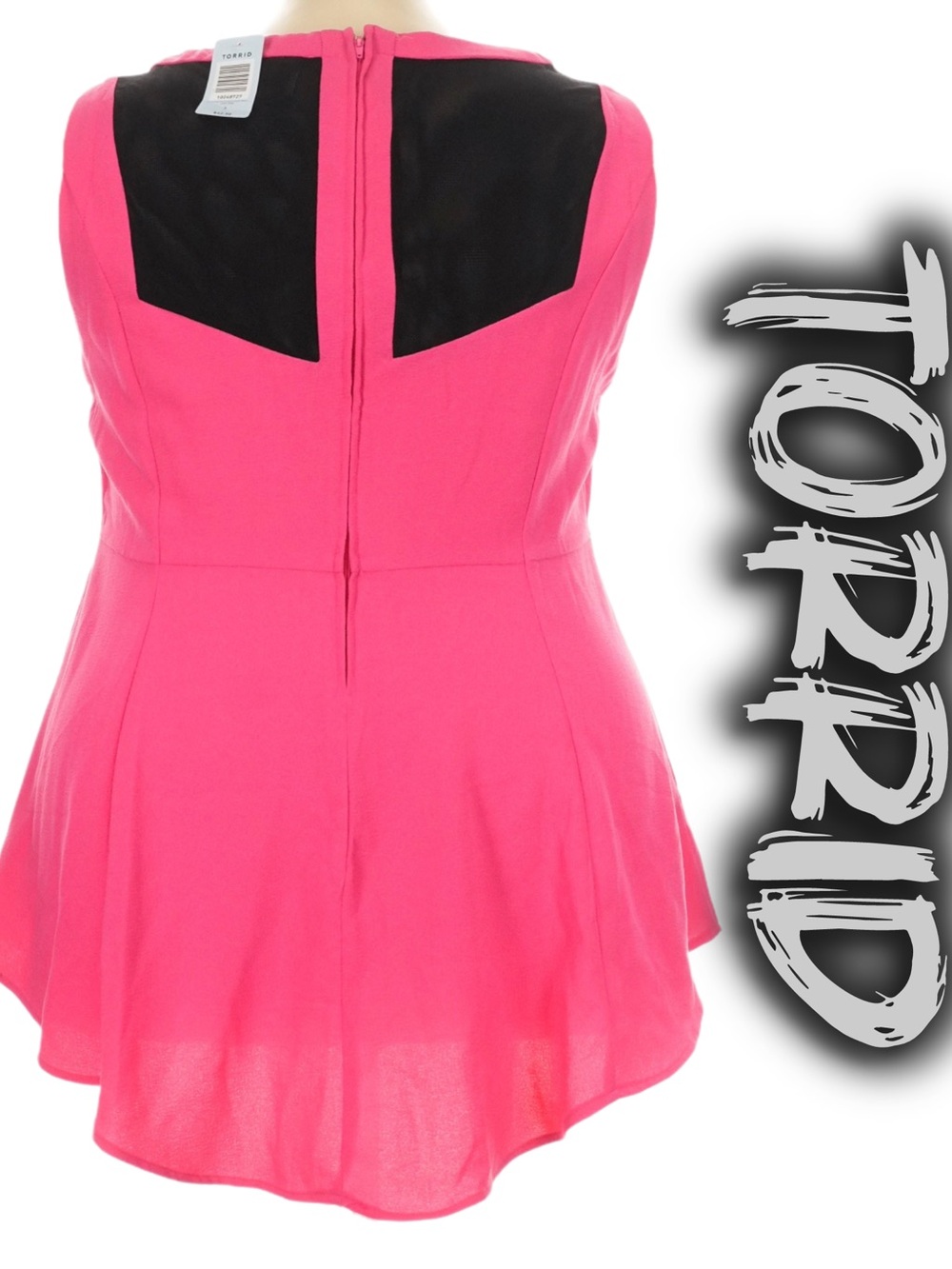 Torrid Vibrant Pink Sleeveless Peplum Top - Mesh Back Insert 3X NWT